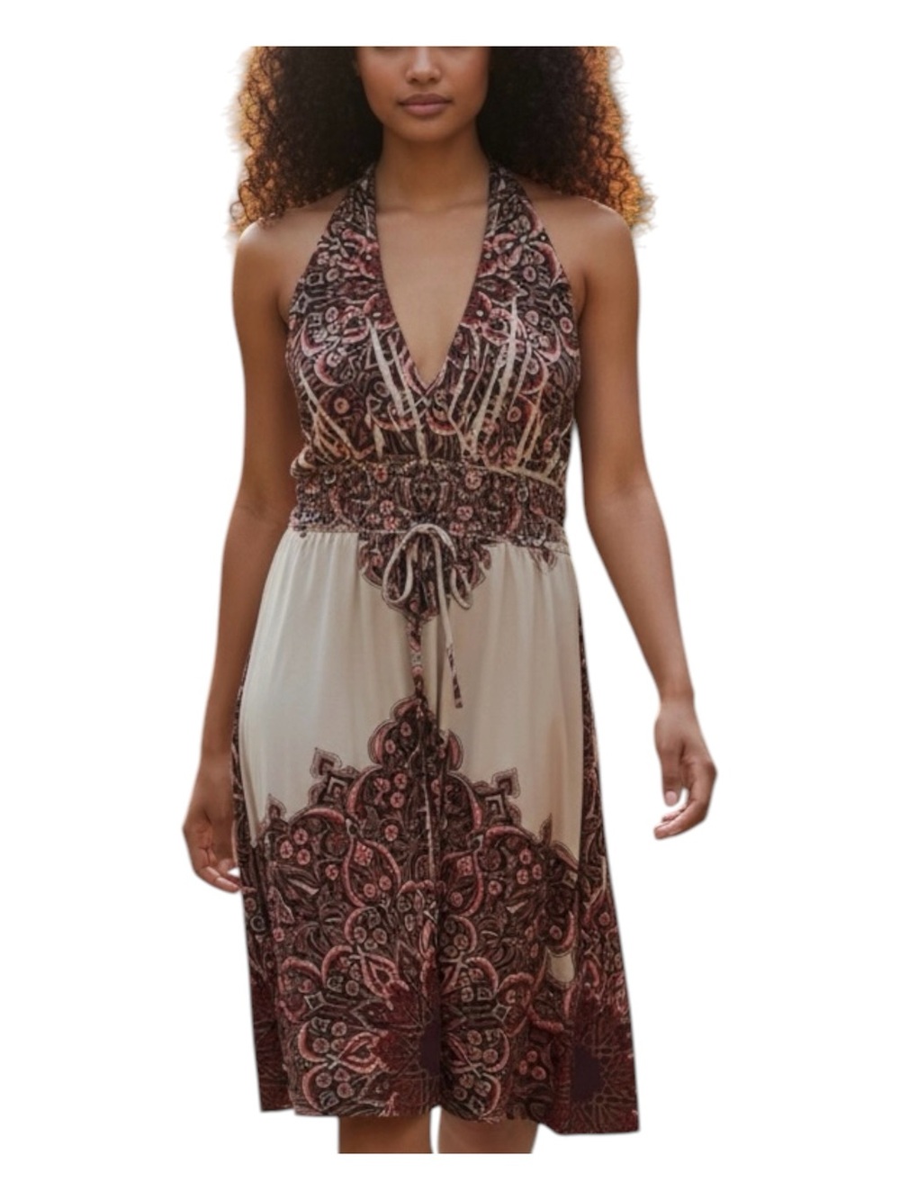 FRESH OF LOFT Dress Multi-Color Tan Blue Gold Black Red Green Sz P/L
